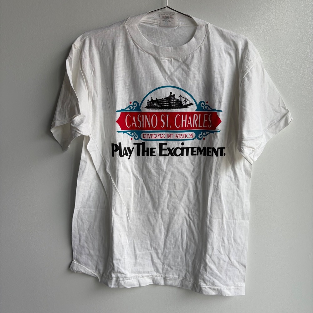 Casino St Charles Riverfront Station White Graphic T-Shirt Large